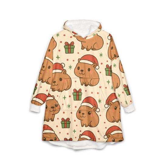 Capybara Hooded Blanket, Japanese Style Wearable Blanket, Cartoon Cosplay Fleece Throw, Otaku Gift for Anime Fans, Cozy Comfy Lounge Robe