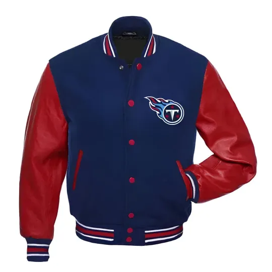 Discover Tennessee Titans Navy Blue Body Red Leather Letterman Jacket Varsity Jacket