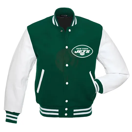 Discover New York Jets Green Body White Leather Letterman Jacket Varsity Jacket