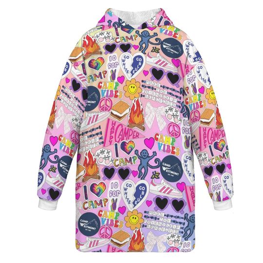 Happy Camper Girls Blanket Hoodie | All Summer Camps | Add Your Favorites | Personalized | Camp Essentials | Bunk Junk | Visiting Day Gift