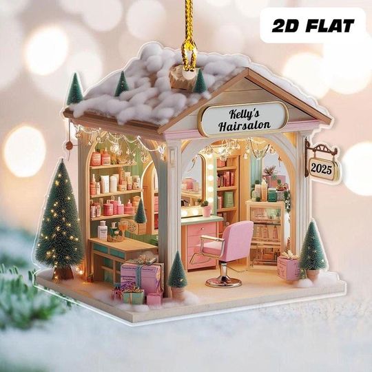 Discover Personalized Hair Salon Christmas Ornament 2D Flat Acrylic Ornament For Hairdressers Hair Stylist Gifts Custom Name Hair Salon Decor