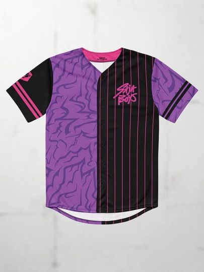 Discover Saja Boys Baseball Jersey, Custom Cat Jersey, Purple Striped Shirt