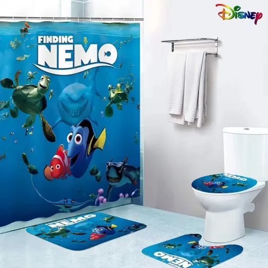 Discover Finding Nemo Shower Curtain, Cartoon Bathroom Set, Waterproof Bath Mat Decor