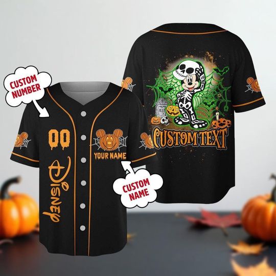 Discover Custom Halloween Baseball Jersey, Disney Skeleton Shirt for Kids and Adults