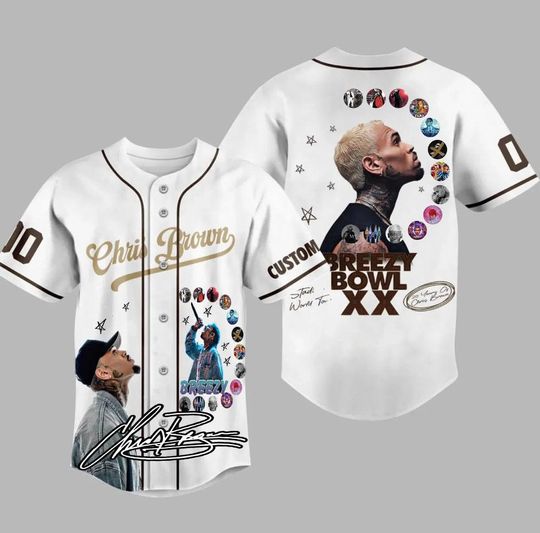 Discover Chris Brown Baseball Jersey, Breezy Bowl XX Tour Shirt, Custom Stadium Concert Tee, Unisex Hip Hop Rapper Shirt, Fan Gift Top