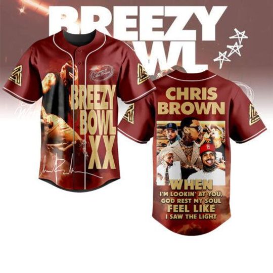 Discover Chris Brown Breezy Bowl XX Jersey, Custom Baseball Shirt, Music Artist Fan Apparel, Graphic Concert Shirt, Gift for Him or Her
