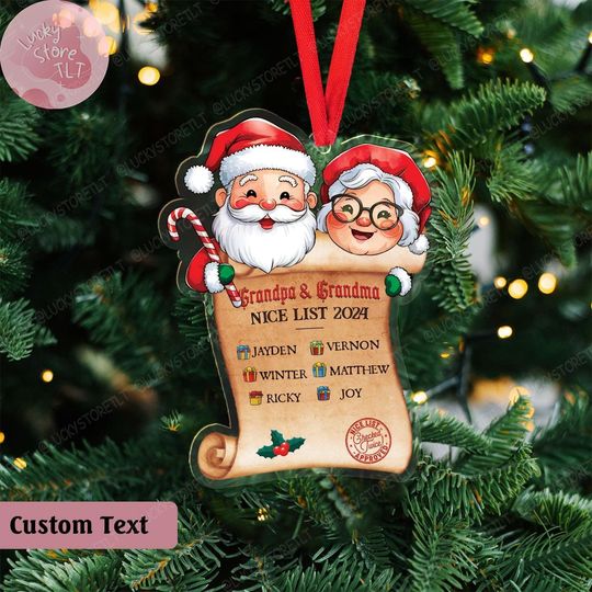 Discover Personalized Grandparents Acrylic Christmas Ornament 2024, Custom Name Ornament, Grandkids Grandchildren Ornament,Grandparent Christmas Gift