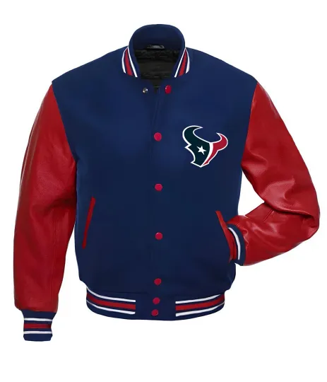 Houston Texans Navy Blue Body Red Letterman Jacket Varsity Jacket