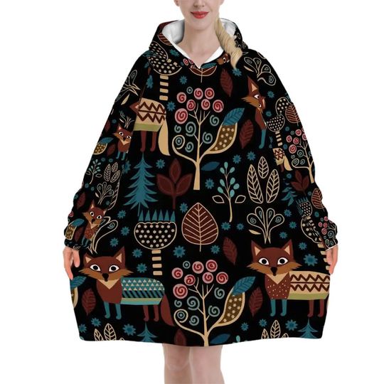 Discover Dark Cottagecore Folkloric Oversized Blanket Hoodie: Nordic Retro Wearable Blanket