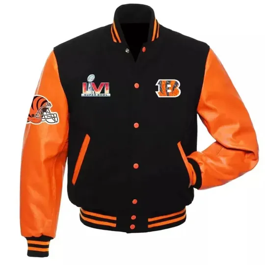 Discover Cincinnati Bengals Black Body Orange Leather Letterman Jacket Varsity Jacket
