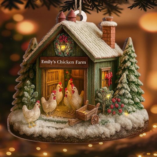 Discover Personalized Chicken Farm Acrylic Ornament: Rustic Christmas Decor