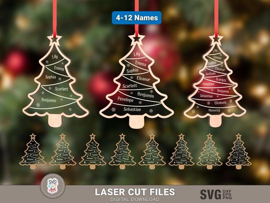 Discover Christmas Tree with Family Names Laser SVG, Christmas Acrylic Ornaments SVG,  Christmas gift, Tree Hanging svg, Christmas svg