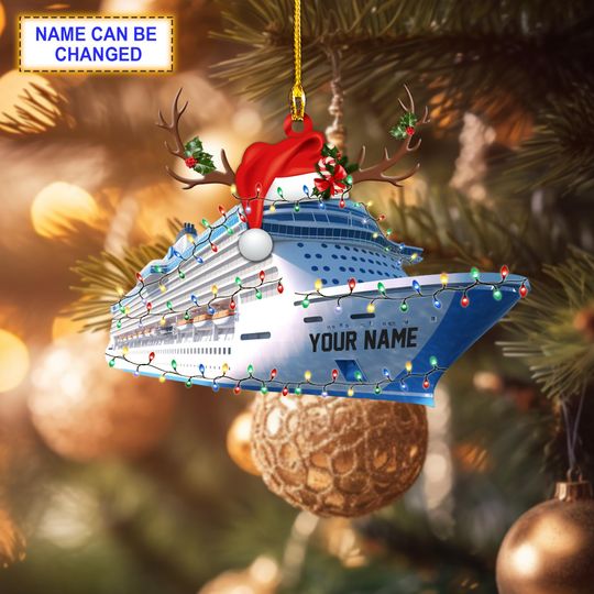 Discover Custom Name Cruise With Led Light And Reindeer Hord V2 Christmas Ornament, Christmas Tree Hanging Decor, Flat 2D Ornament Acrylic/ Wooden
