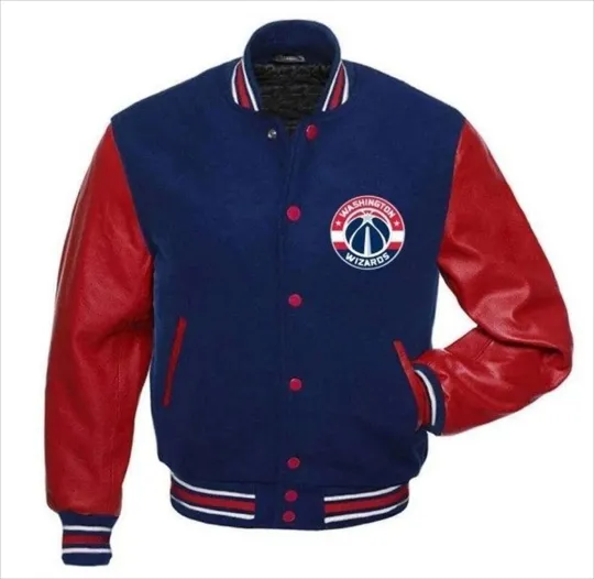 Washington Wizards Navy Blue Body Red Baseball Jacket Varsity Jacket