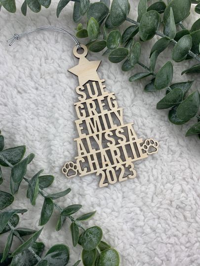 Discover Family Name Tree Shaped Ornament, 2024 Family Name Ornament, Keepsake Ornament, Wood Ornament, Acrylic Ornament Christmas