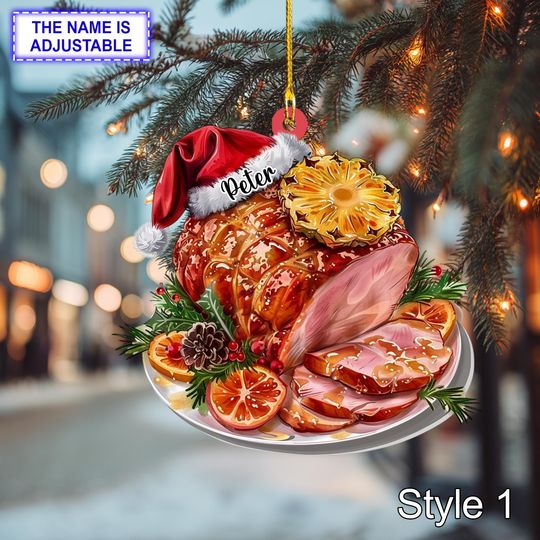 Discover Funny Christmas Ham Ornament  Ultra Realistic Honey Glazed Ham with Santa Hat, Festive Food Acrylic Decoration Holiday Gift, Tree hanging