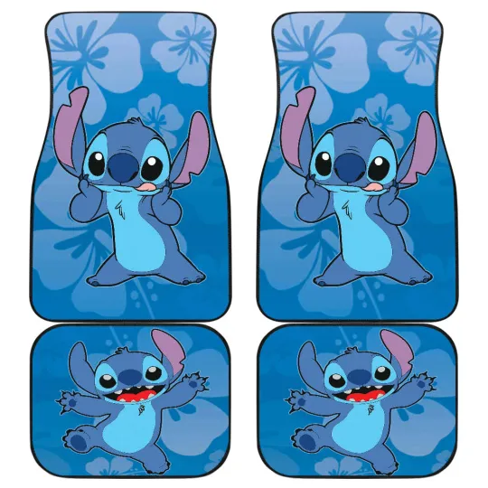 Discover Stitch Car Floor Mats Non-Slip Universal Fit Cute Floral Disney Auto Accessories