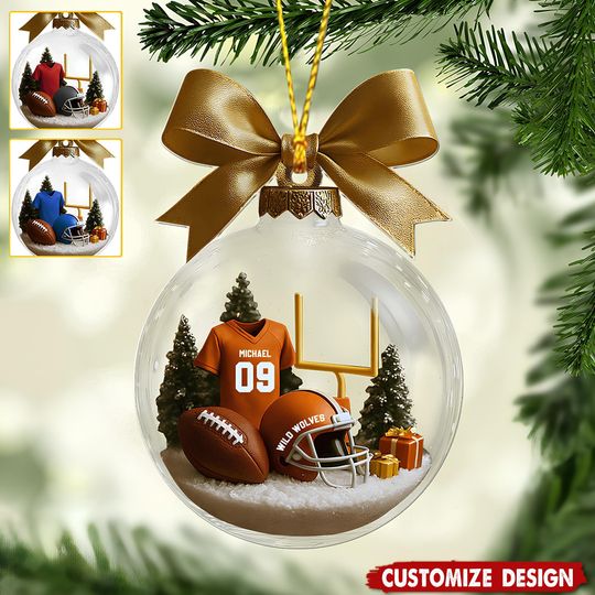 Discover Personalized American Football Christmas Flat Ornament, Custom Football Shoulder Pads And Helmet Acrylic Ornament, Gift For Football Lover