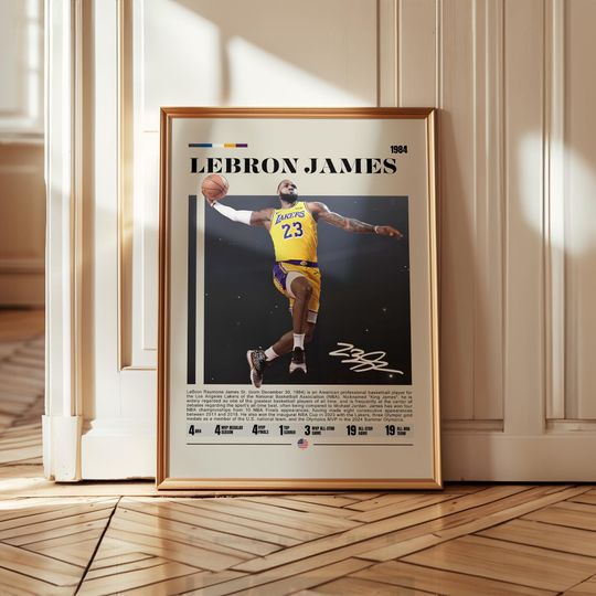 LeBron James poster, basketball legend wall art print, NBA superstar illustration, Lakers decor, sports fan gift for mens game room