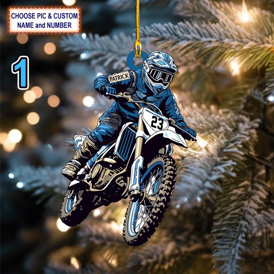 Discover Custom Name Motocross Dirt Bike Christmas Ornament, Christmas Tree Hanging Decor, Flat 2D Ornament Acrylic/ Wooden, Racing Biker Gift