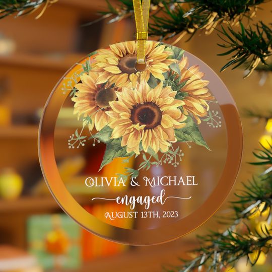 Sunflower Engaged Glass Ornament Engagement Ornament Gift Engagement Party Gift Personalized Engagement Gift Custom Engagement Gift Couple