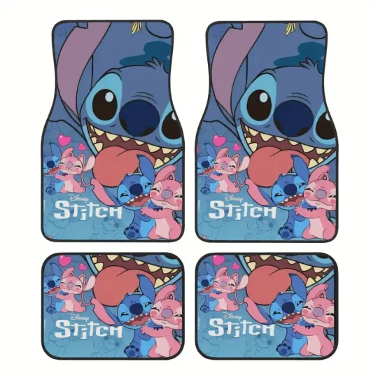 Discover Disney Stitch and Angel Car Floor Mats Non-Slip Durable for SUV, Truck, Sedan