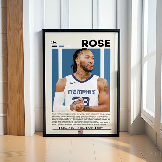 Derrick Rose Poster, Basketball Digital Poster, Sports Poster, Motivational Poster, NBA Decor, Fitness Poster, Man Cave Art, Gift For Him