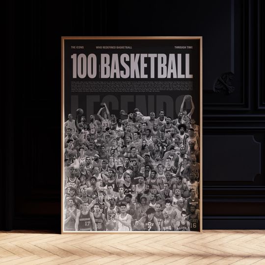 Discover 100 Basketball Legends Poster: Gift for Him, Basketball Wall Art, Mid-Century Modern, Sports, Basketball Players Poster (Digital Download)