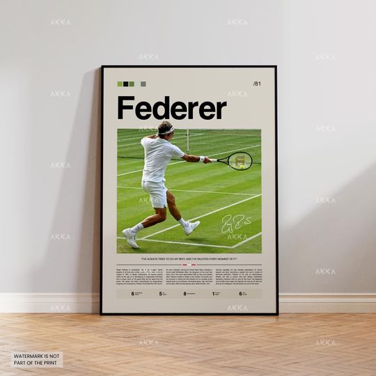 Discover Roger Federer Poster, Federer Tennis Decor, Framed Federer Print, Tennis Icon Wall Decor, Tennis Fan Gift Idea, Sport Poster Decor