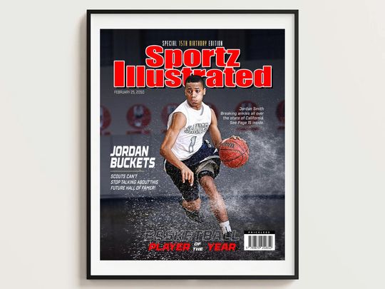 Discover Custom Sports Magazine Cover: Basketball Player Gift, Portrait (Digital File)