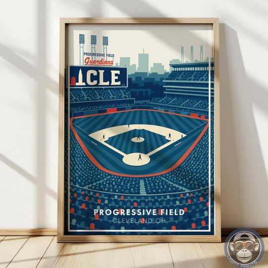 Discover Progressive Field Art Print: Cleveland Baseball Stadium, Minimalist Sports Poster