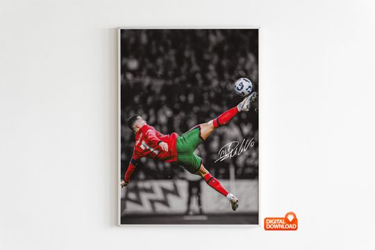 Cristiano Ronaldo Poster, Iconic Bicycle Kick, Soccer Legend Signed Football Poster,CR7, Digital Download