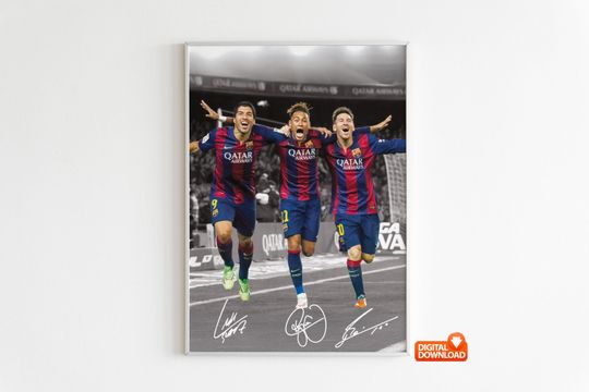 Lionel Messi Poster, Neymar Poster, Suarez Poster, Soccer Legend, Signed Football Poster, Digital Download