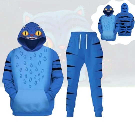 Derpy Tiger Costume Hoodie Jogger, Blue Tiger Sweatshirt, Kpop Movie Cosplay Outfits