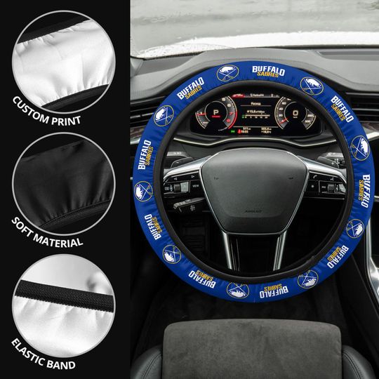 Buffalo Sabres themed custom steering wheel cover for a fan