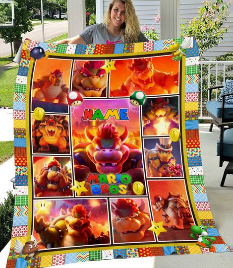Personalized Bowser Super Mario Blanket | Mario Bowser Fleece Blanket | Mario Bowser Birthday Gift | Mario Luigi Princess Peach Blanket Gift