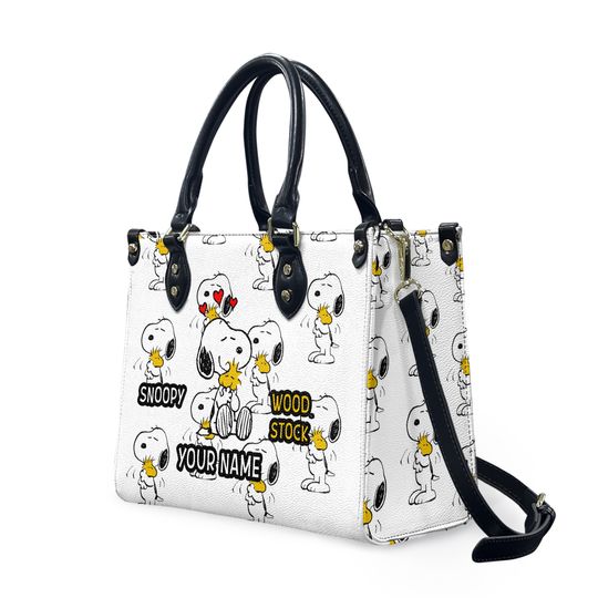 Personalized Snoppy Peanuts Leather Bag, Dog Lovers Women's Leather Bag Gift