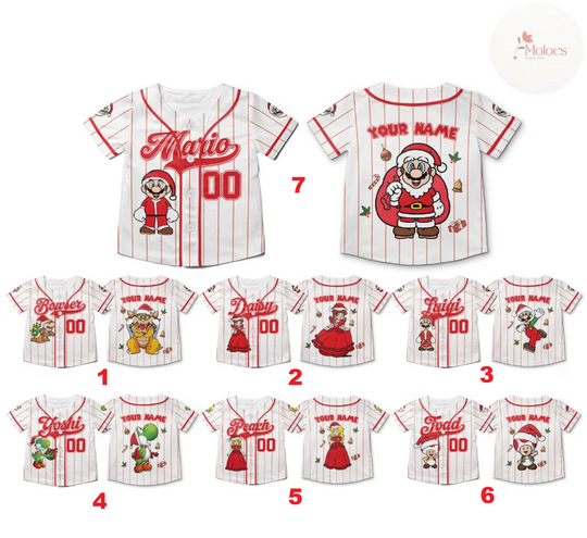 Personalized Super Mario Christmas Baseball Jersey, Mario Luigi Princess Peach Holiday Merry Christmas Matching, Mario Family Christmas Trip
