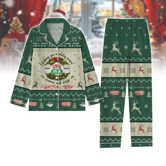 Christmas Central Perk Pajamas Set, Friends Tv Show Xmas Shirt, Could I Be Any More Festive Fleece Pajamas, Funny Christmas Friends Gift