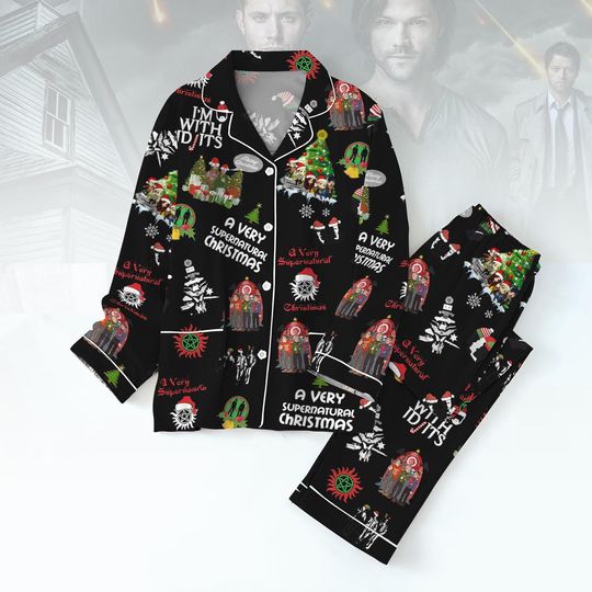 Supernatural Christmas Pajamas Set, 90s Dean Winchester, Winchester Brothers Fleece Pajamas, Xmas Movie Pj Set, Gift Idea for Fan