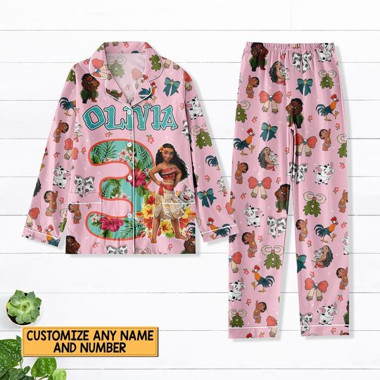 Discover Princess Moana Family Birthday Pajamas Set, Disney Moana 2 Movie Sleepwear, Magic Kingdom Gift For Kids, Disney Cartoon Pjs For Kids