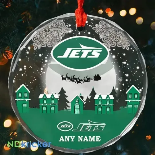 Discover Personalized New York Football Team Jets Glass Christmas Ornament Gift Decor