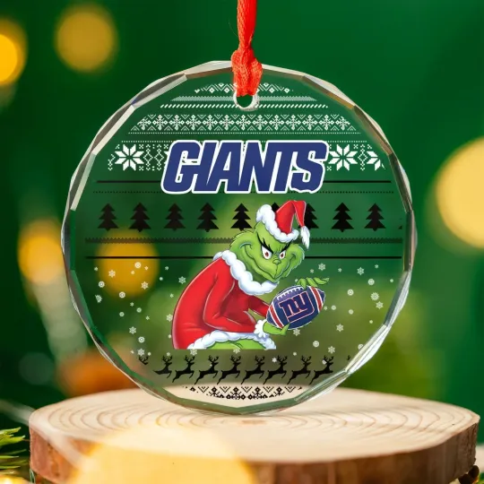 Discover Personalized New York Football Team Giants Glass Christmas Ornament Gift Decor