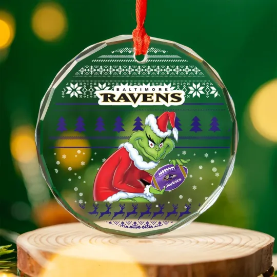 Discover Personalized Baltimore Football Team Ravens Glass Christmas Ornament Gift Decor