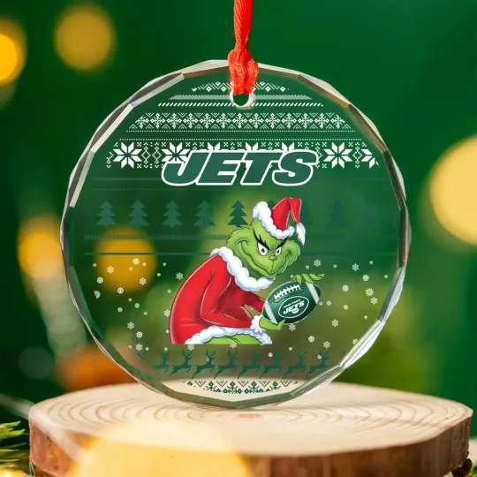 Discover Personalized New York Football Team Jets Glass Christmas Ornament Gift Decor