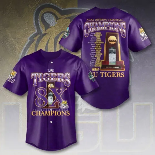 YC LSU Tigers Baseball Baseball Jersey 2025 8X Champions