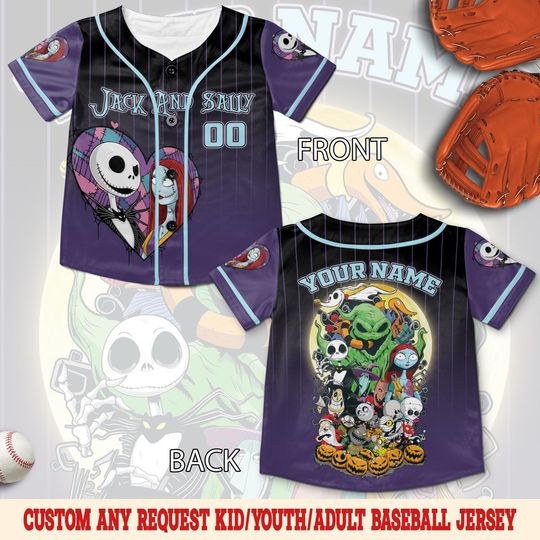 Discover Halloween Jack And Sally Baseball Jersey, Personalized Nightmare Before Christmas Jersey