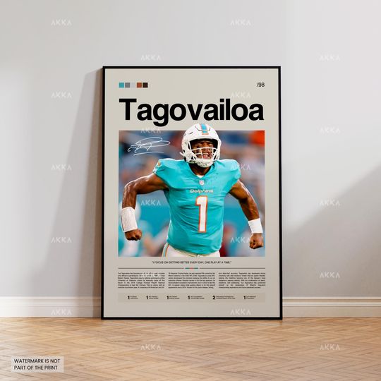 Tua Tagovailoa Poster, Tagovailoa Dolphins Print, Miami Dolphins Art, Tagovailoa Wall Decor, football Print Fan Gift Idea, Dolphins Print