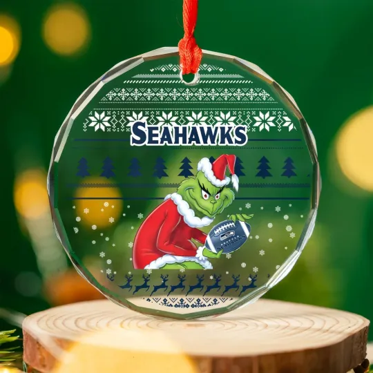 Discover Personalized Seattle Football Team Seahawks Glass Christmas Ornament Gift Decor