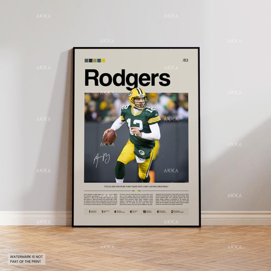 Aaron Rodgers Poster, Rodgers Green Bay Print, Green Bay Art, Rodgers Wall Decor, football Print Fan Gift Idea, Rodgers Bay Art